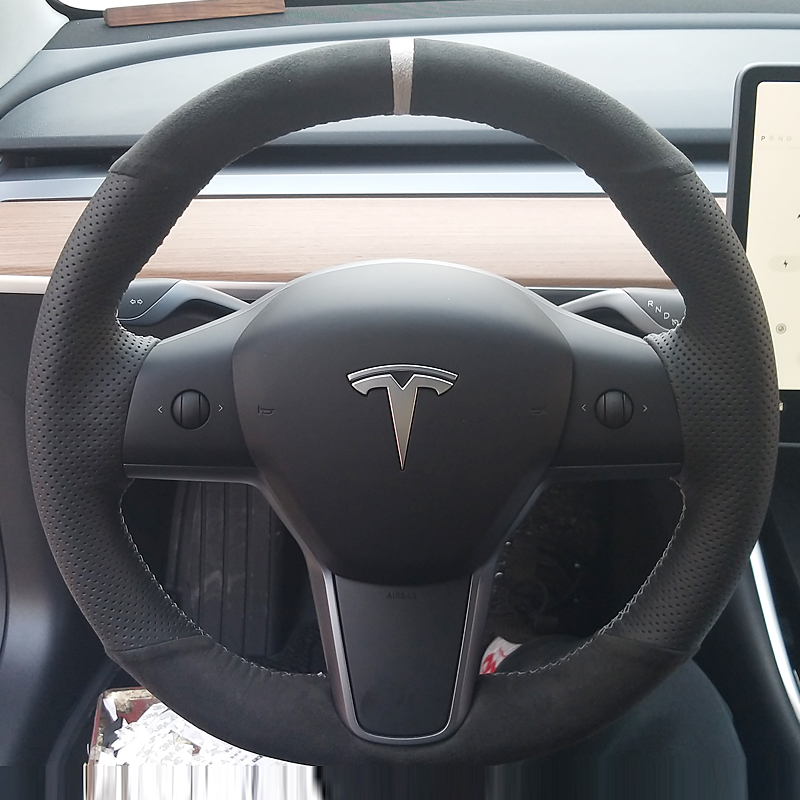 

DIY Hand-stitched leather car steering wheel cover For Tesla model S model X Model 3 Interior modification accessories