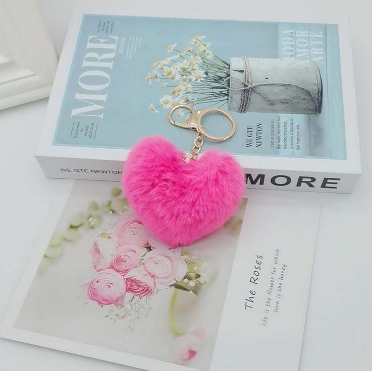 

Love fox fur ball key Rings 8-character key-chain peach heart plush car ornaments creative couple heart-shaped pendant