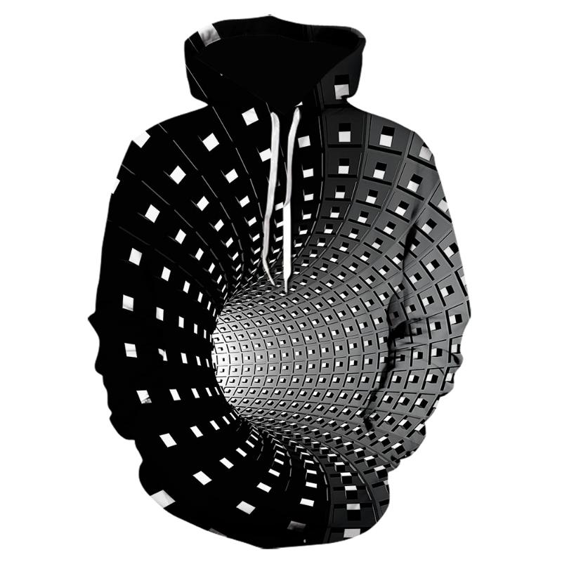 

Men's Hoodies & Sweatshirts Three-dimensional Tunnel 3D Printing Geometric Hoodie Men And Women Spring Autumn Black Personality Sports Pullo, D-1566