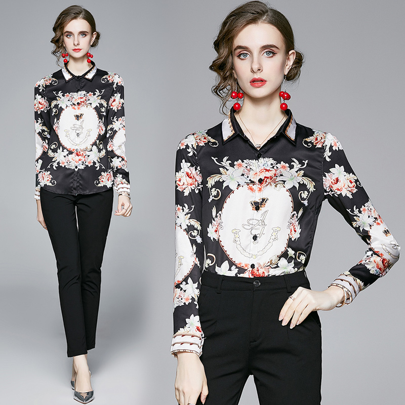 

2021 Quality Floral Classic Blouses Plus Size Women Luxury Designer Elegant Runway Shirt Long Sleeve Ladies Button Shirts For Spring Autumn Winter Fashion Tops, Customize