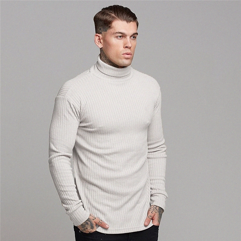 T-shirt pour hommes Couleur solide Turtleneck Casual quotidien Haute à manches longues Mode légère Big et Tall Sports Blanc Blanc Gris G9ym #