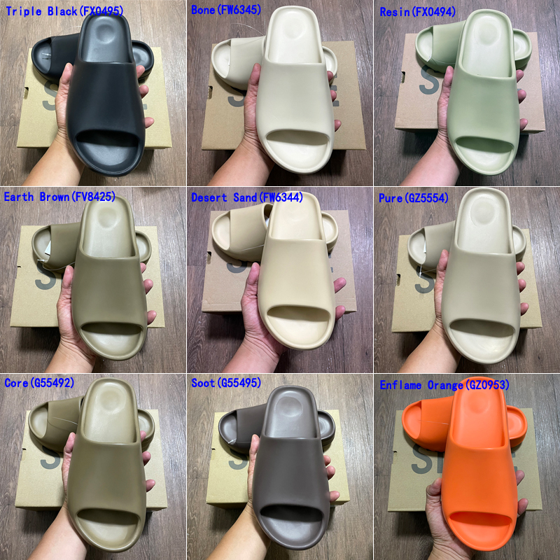 

Top Quality Slipper Slide Bone Resin Desert Sand Earth Brown Soot Pure Summer Fashion Flat Slides Men Women Beach Sandal Sneaker Foam Runner 36-47, #1 triple black(fx0495)