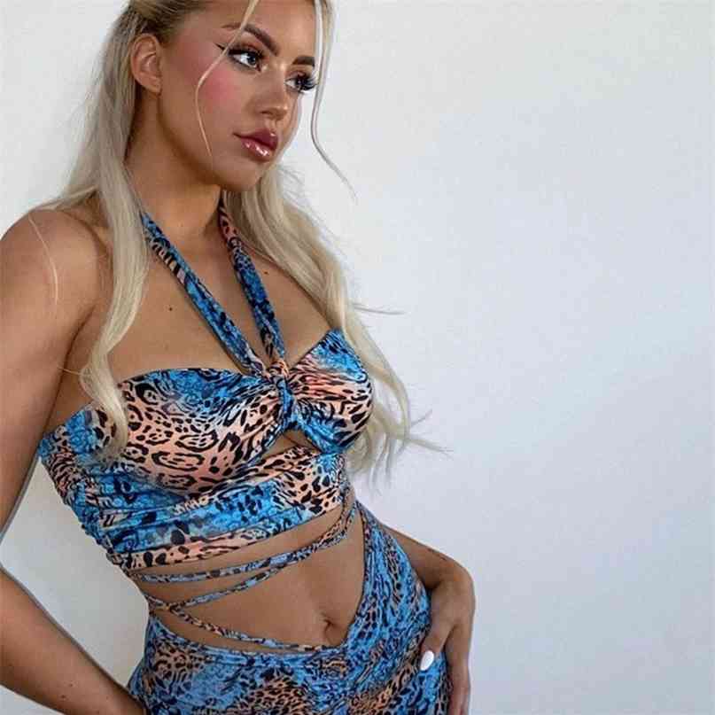 

Fashion Camouflage Hollow Out Bandage Cropped Tops Punk Style Halter Backless Tank Vintage Rave E-girl Outfits 210607, Blue