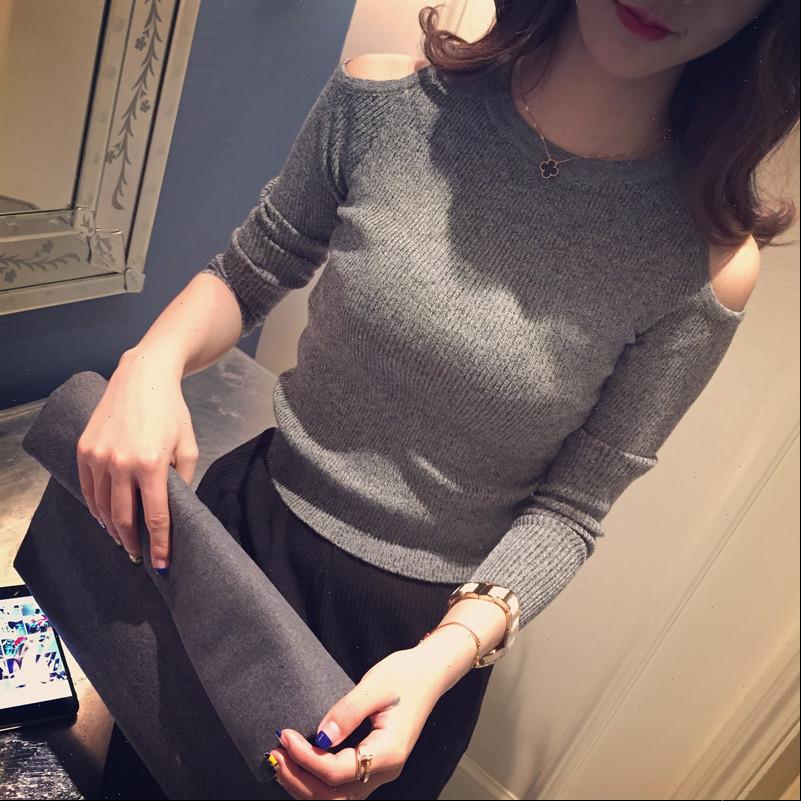 

Womens Sweater Low Roundneck Cold Shoulder Knitted Women Streetwear Autumn Winter Jumper Sexy Korean Pullover Plus Size, White;black