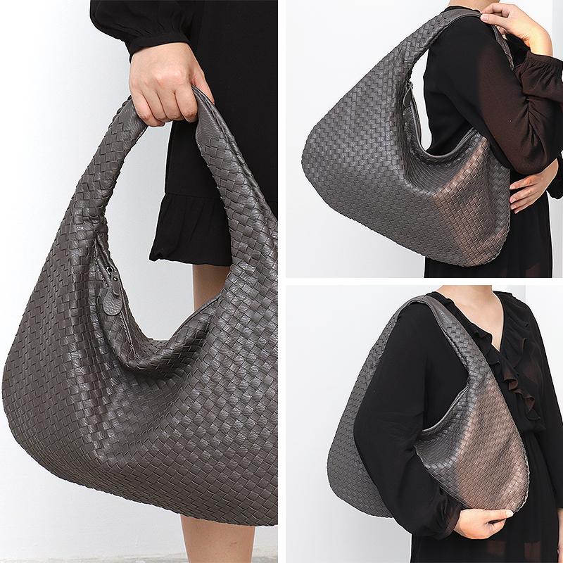 

Evening Bags Brand Vegan Leather Hobo Bag Handmade Woven Casual Female Handbag Big Capacity Patchwork Zipper Women Shoulder, Burgundy-big