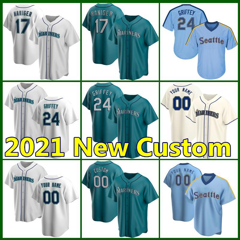 

24 Ken Griffey Jr Custom Mariners Baseball Kyle Lewis 17 Mitch Haniger 11 Edgar Martinez Ichiro Suzuki 7 Marco Gonzales Seattle Jersey, Blue;black