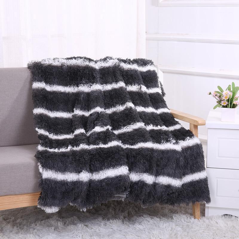 

Blankets Soft Fur Faux Fluffy Shaggy Stripe Throw Blanket For Bed Warm Bedding Sofa Cover Long Plush Bedspread Winter