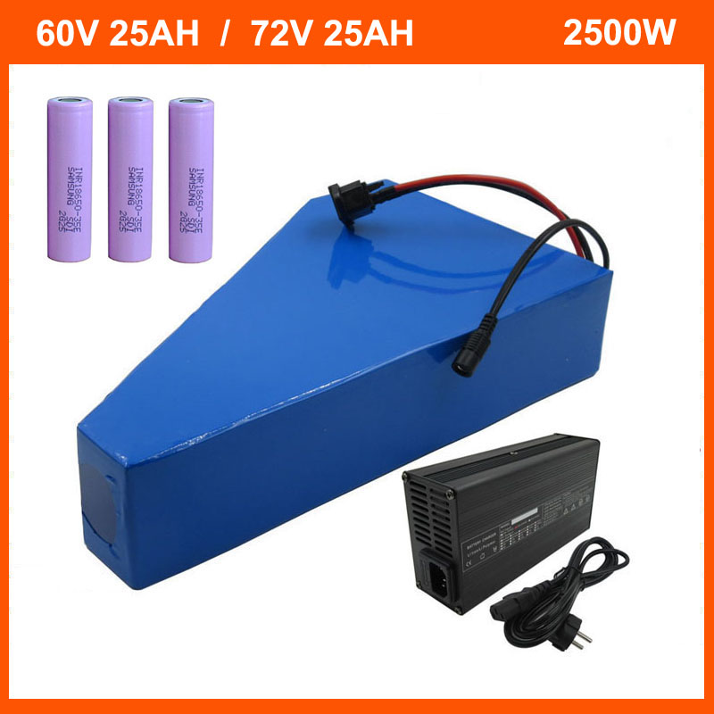 

3000W 72V 25AH lithium triangle battery Pack 2500W 60V 24.5AH Ebike Bateria with bag 3500mah 35E 18650 cell 50A BMS 5A Charger Free customs tax