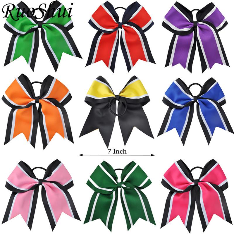 

Hair Accessories 7 Inch Grils Large Cheerleading Bows Elastic Bands Grosgrain Ribbon Gold Silver Organza Bowknot, 2 navy red