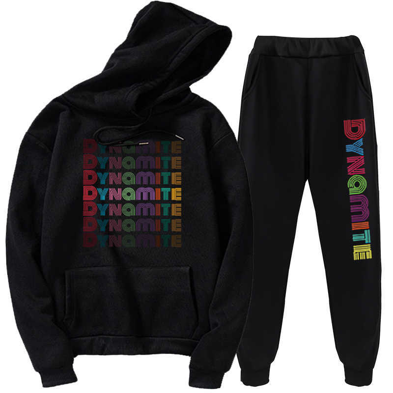 

New kpop youth hoodie 2 pieces set Korea Bangtan Boys new album Dynamite hoodie Harajuku style street fashion suit hoodies Pants X0721