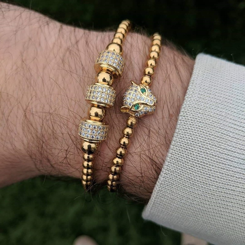 

New Design Leopard Head Men Women Bracelet Adjustable 4mm Beads Pave Zircon Charm Bracelet For Men Women Jewelry Gift