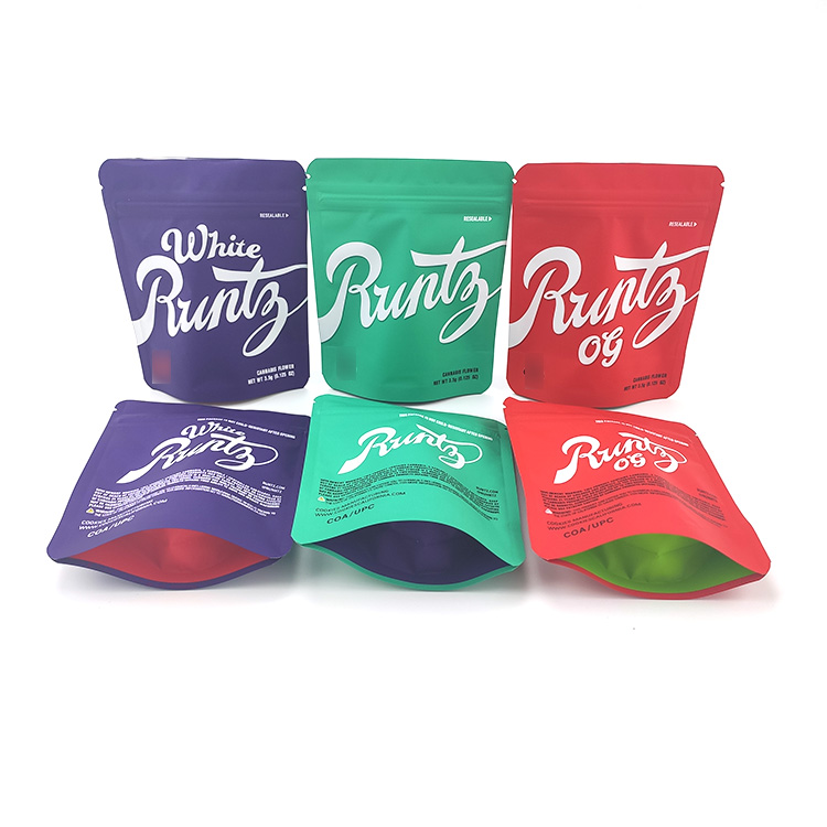 

runtz 3.5g cookie packaging bag stand up pouch matte texture simple design solid color with zipper