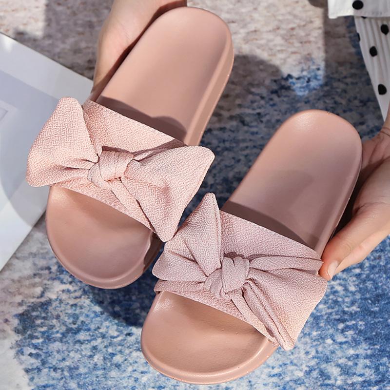 

Slippers 2021 Women Slides Bow Summer Sandals Bow-knot Outdoor Beach Casual Shoes Flip Flops, Black