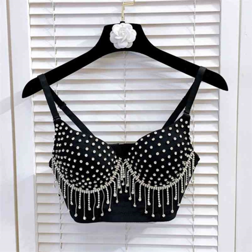 

Spring Arrivals Short Tassel Chain Open Navel Sexy Fashion Suspender Vest MZ745 210525, Black
