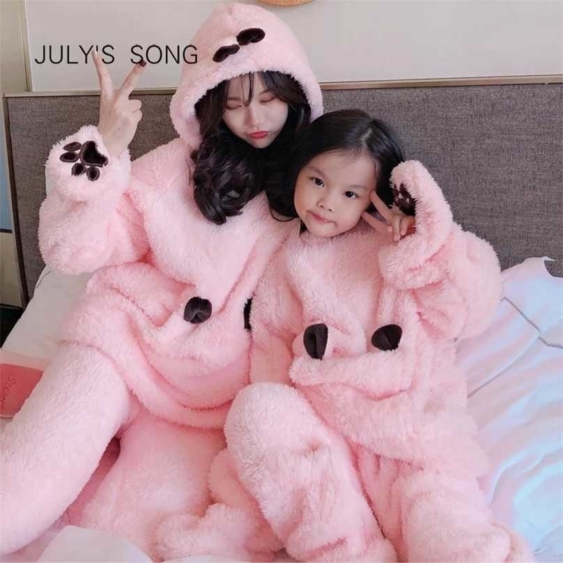 

JULY'S SONG Flannel Cartoon Women Pajamas Set Autumn Winter Thick Warm Boy Coral Fleece Parent-child Sleepwear Homewear 211109, Pink