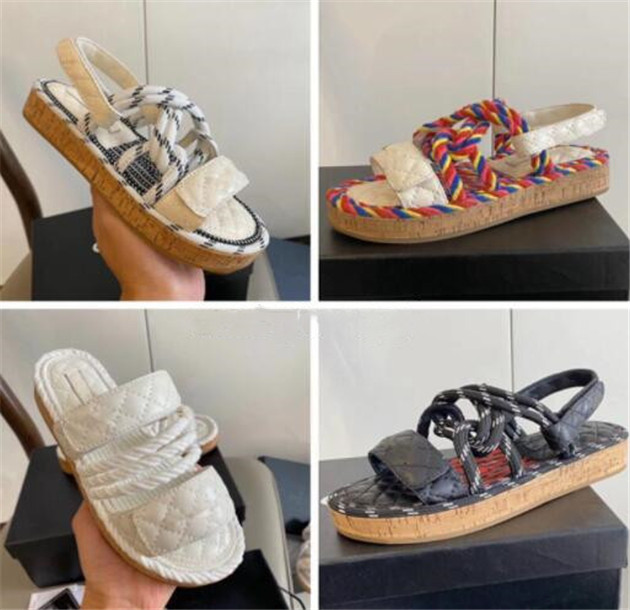 

2021 The latest platform sandals women designer shoes fashionable wide-soled flat canvas shoes summer outdoor causal rope ankle strap Sandals without box, Blue