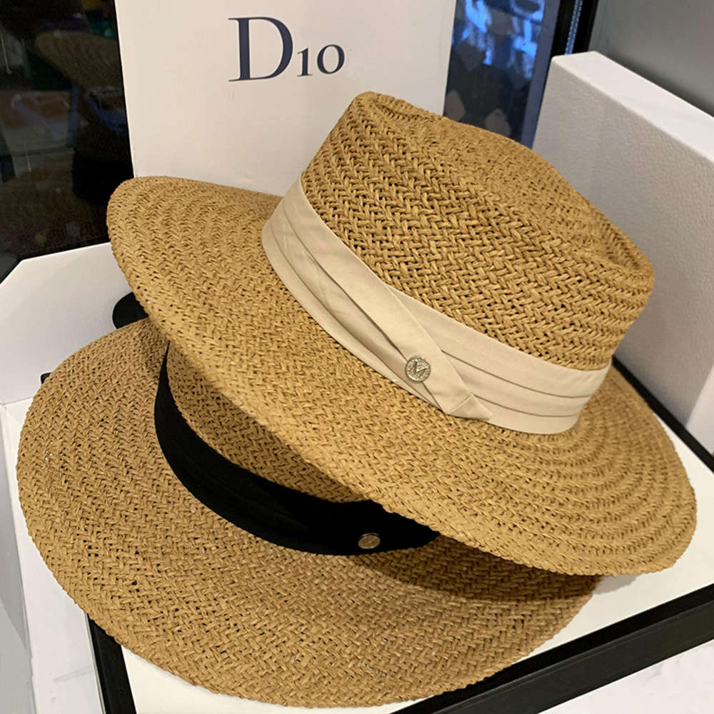 

chapeauSummer women's holiday straw hand woven top net red wide brim beach sun hat, Blue;gray