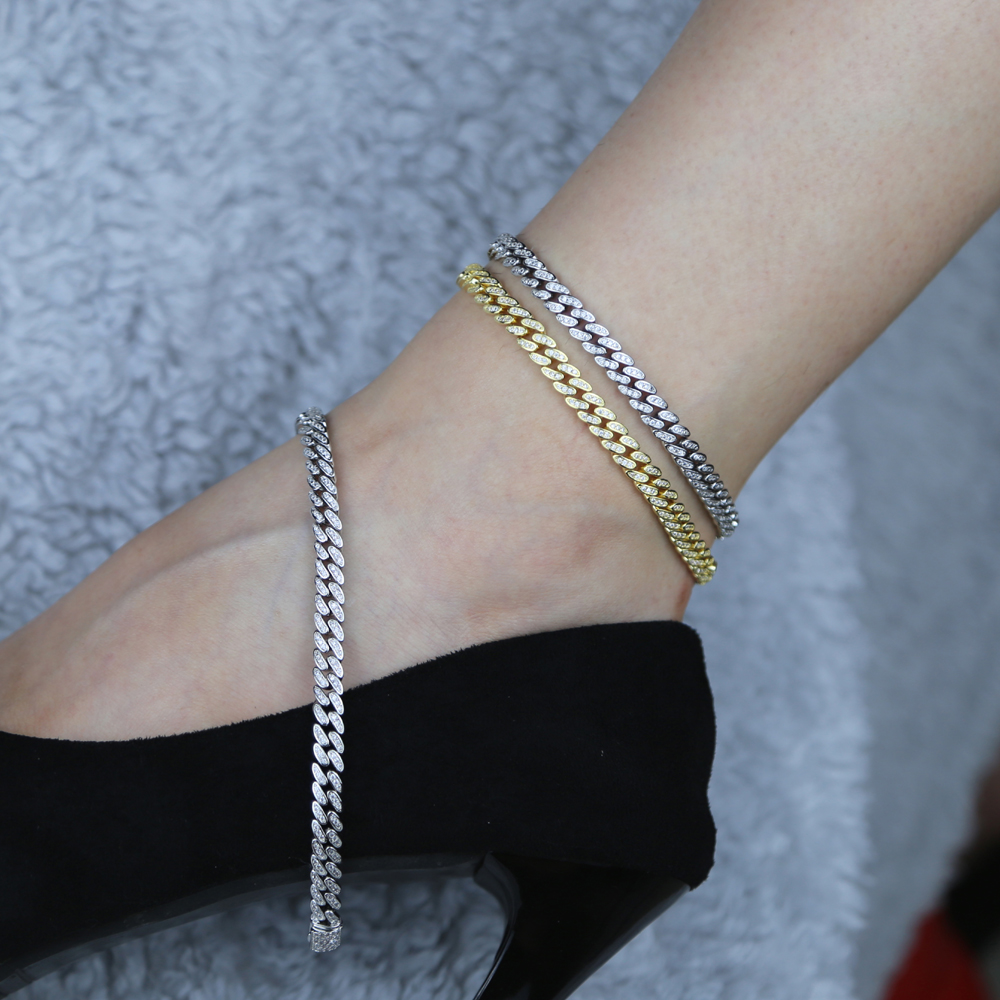 

6.5mm Width Iced Out Bling Cubic Zirconia Cuban Chain Anklet For Women Girls Hiphop Summer Beach Thin Foot Chain Anklet 9 10