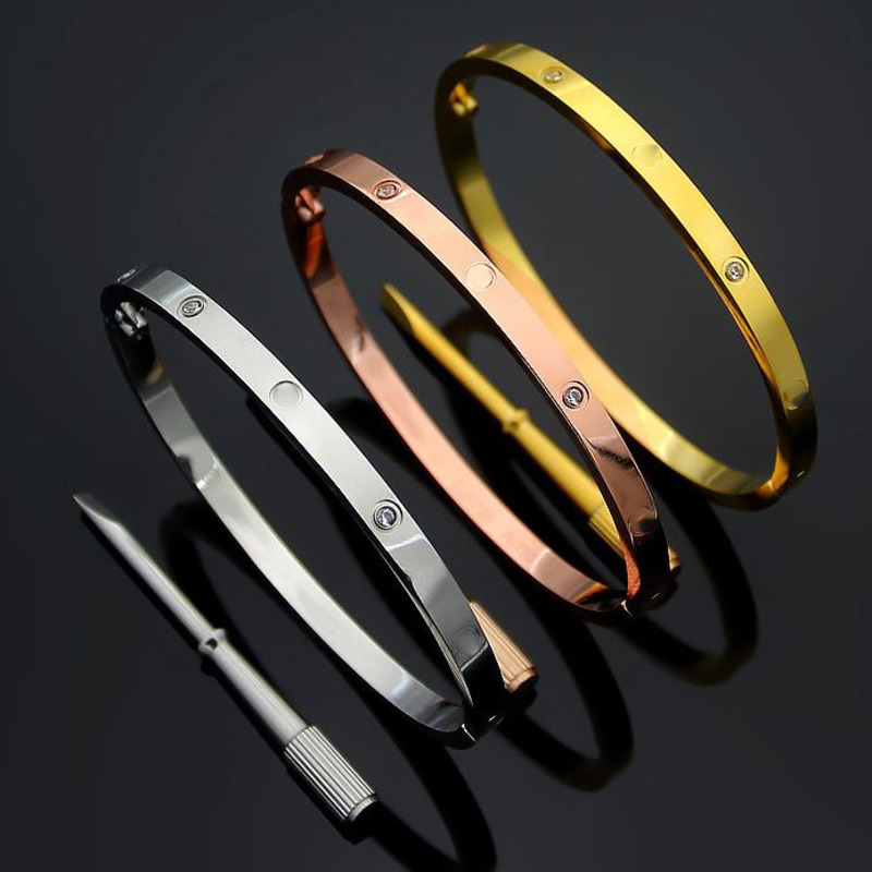 

4mm thin silver bracelets Bangles For Women Men Titanium Steel Gold Screwdriver Bracelets lovers Bracelet no box 16-19cm