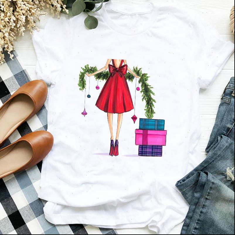 

printed cute trend clothes fashion womens t shirt merry christmas graphic tee, White