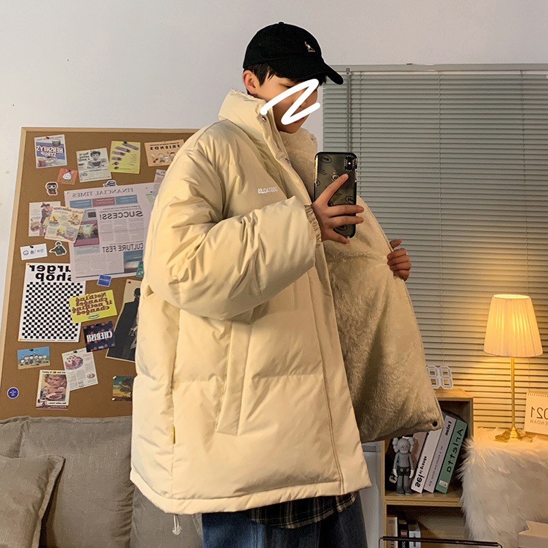 

Privathinker Fleece Thien Letter Graphic Men Winter Coat Oversize Parkas Korean Style Male Coat Warm Casual Jaets For Men, White