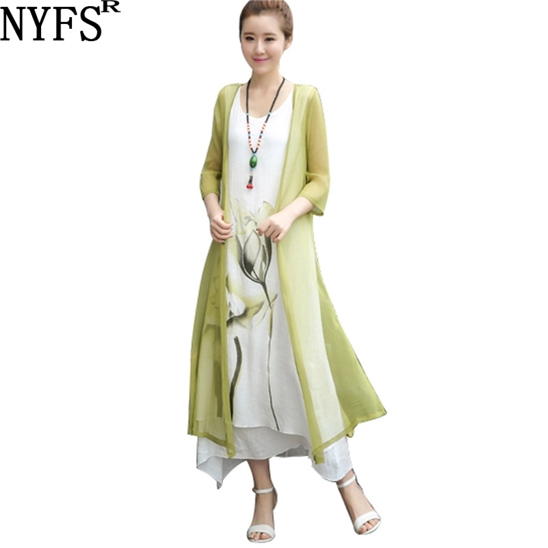 

NYFS Summer Ink painting Woman Dress Two piece Dress casual Slim female Vestidos Robe Dress -4XL Size 210630, Dark green