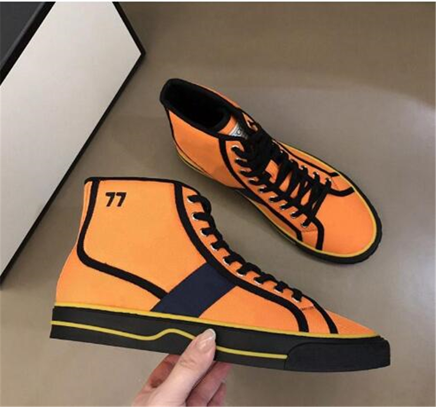 

Men Women 1977 High Top Tennis Sneaker Fashion Casual Shoes Triple Black White Orange Leather Sneaker Mens Platform Mesh Leisure Trainers