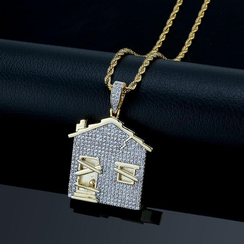

Pendant Necklaces Iced Out Bling House With 4mm Tennis Chain Micro Pave CZ Gold Silver Color Necklace Men Women Hip Hop Jewelry