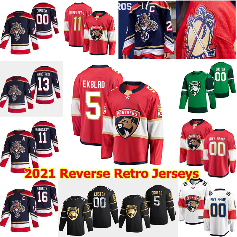 

2021 Reverse Retro Florida Panthers Hockey Jerseys 5 Aaron Ekblad 10 Anthony Duclair 42 Gustav Forsling 16 Aleksander Barkov Jonathan Huberd, Black;red