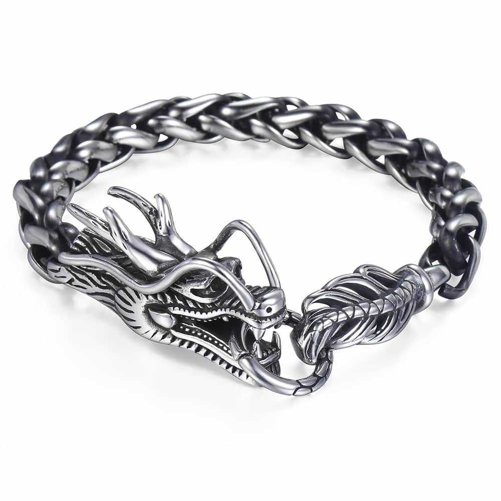

Davieslee Dragon Head Men's Bracelet Male 316L Stainless Steel Bracelet Wheat Link Chain Punk Jewelry 9mm 21.5cm DLHB450 210609