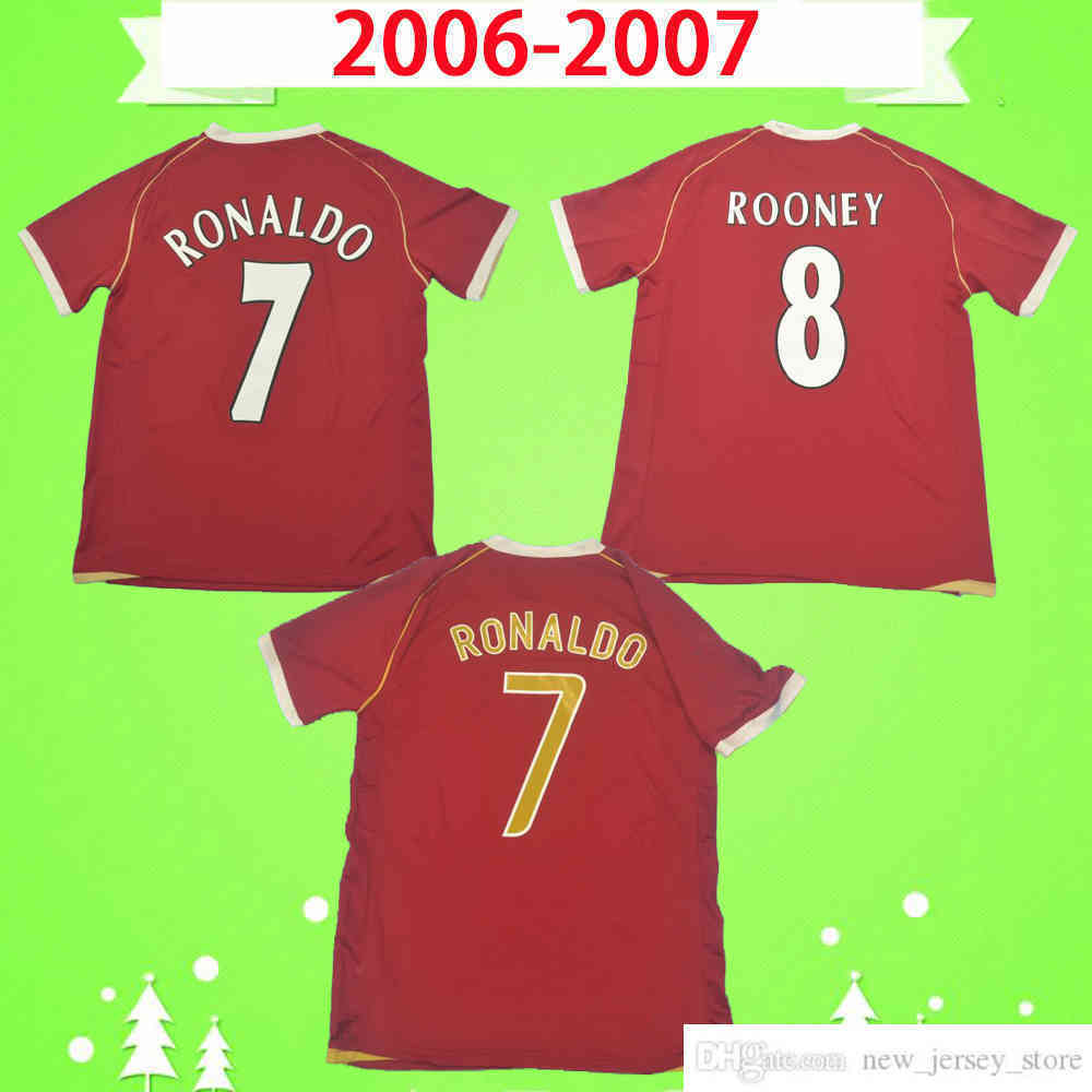 

With patch Golden font Manchester 2006 2007 RONALDO ROONEY GIGGS 06 07 Retro soccer jersey classic antique man utd football Shirts S-XL top uniform, 06/07 with patch