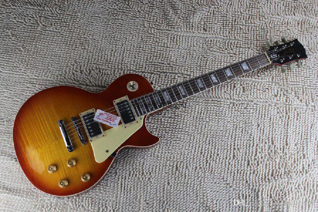 

High Quality Flame Maple Top G Les Standard Brown LP Paul Electric Guitar @16