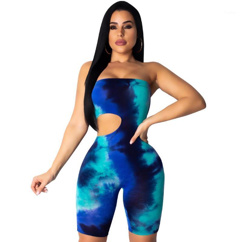 

Women's Jumpsuits & Rompers Women Jumpsuit Tie Dyeing Bodycon Strapless Casual Club Party Romper Overalls Femme 2021 Summer Fashion Tracksui, Black;white