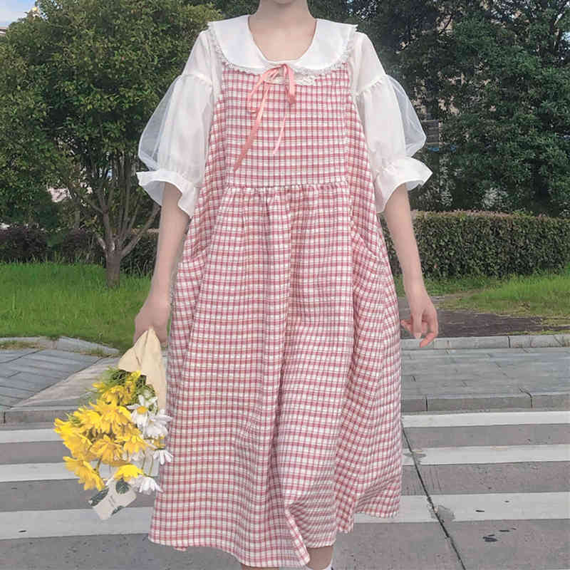 

Preppy Style Summer Sweet White Blouse+plaid Dress Japanese Harajuku 2 Pcs Set Ruffles Women Kawaii Two-Piece Dresses 210517, Only blouse