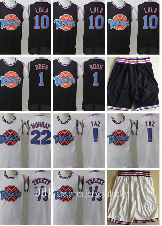 

Space Jam Jersey Movie Tune Squad Looney Daffy Duck Bill Murray Lola Bugs Bunny TAZ Tweety Michael James Curry Basketball Shorts Black White, Black;red