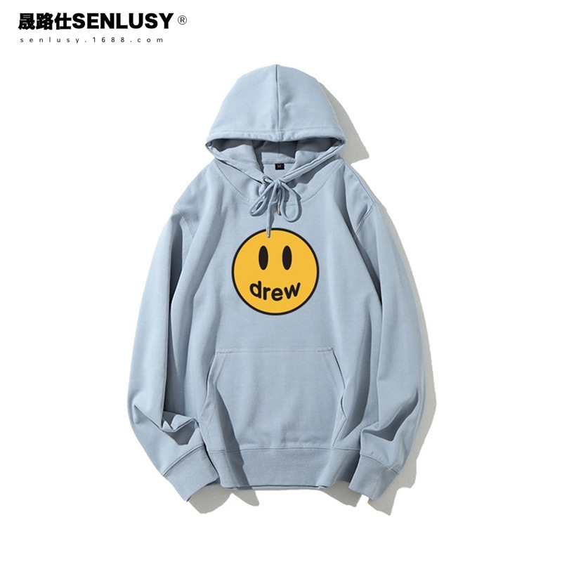 

Autumn 2020 fashion br smiley face printed men's hoodie with thin Terry base loose hooded sweater for men and women, Black