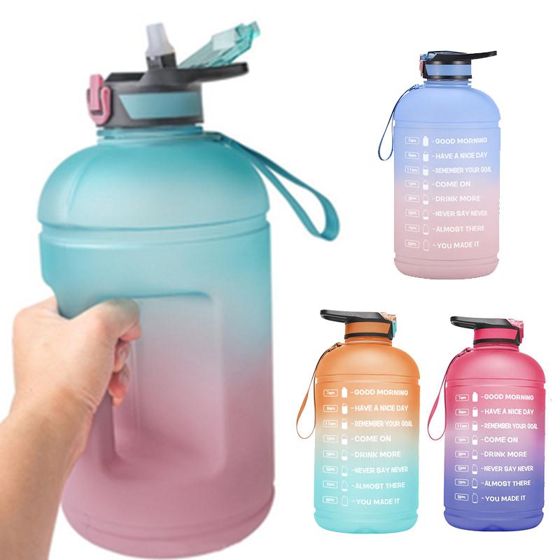 

Water Bottle Voilamart 3.78L Gallon Sport With Time Marker And Straw Portable Gym Clear Plastic Drinking Bottles Sports Cup