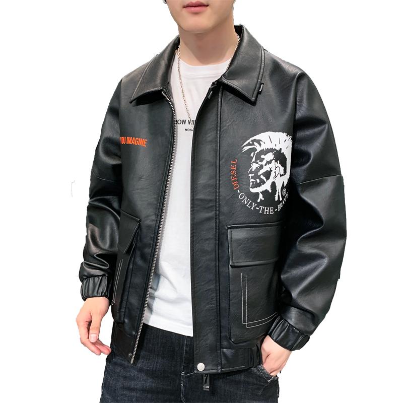 

Men's Jackets Leather Jacket Zipper PU Pattern Print Coat Tops Loose Youth Vitality Streetwear Lapel Fur Clothing Male Long Sleeve, Green