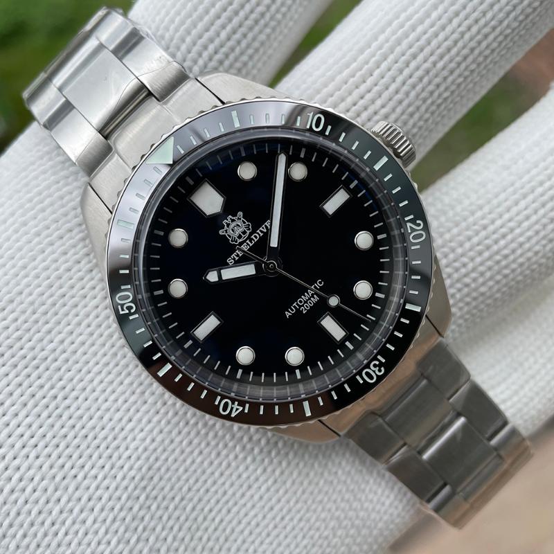 

Wristwatches STEELDIVE SD1965 JAPAN NH35 Automatic Movement Mechanical Sapphire Ceramic Bezel Luminous 200M Waterproof Men's Diving Watch, 65hh-ss with logo