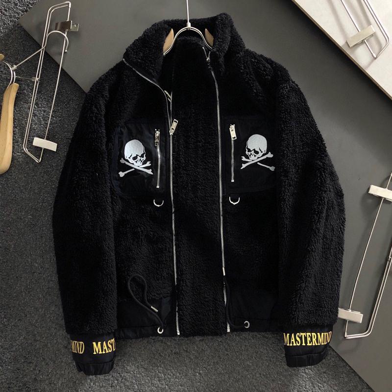 

Men's Jackets 2021 Mastermind Winter Product MMJ Heavy Industry Embroidered Letter Skull Lamb Thickened Warm Jacket WY387, Black