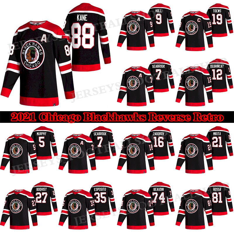 

Chicago Blackhawks Jersey 2021 Reverse Retro 19 Jonathan Toews 88 Patrick Kane 00 Clark Griswold 12 ALEX DEBRINCAT 2 Duncan Keith 8 DOMINIK, Black;red