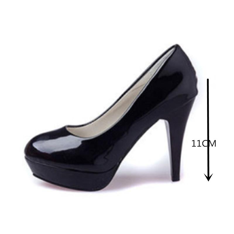 

Dress Shoes 11cm Ultra High Heels Lady Temperament Ol Thin Heel Wedding Round Head Red Black White Waterproof Patent Leather