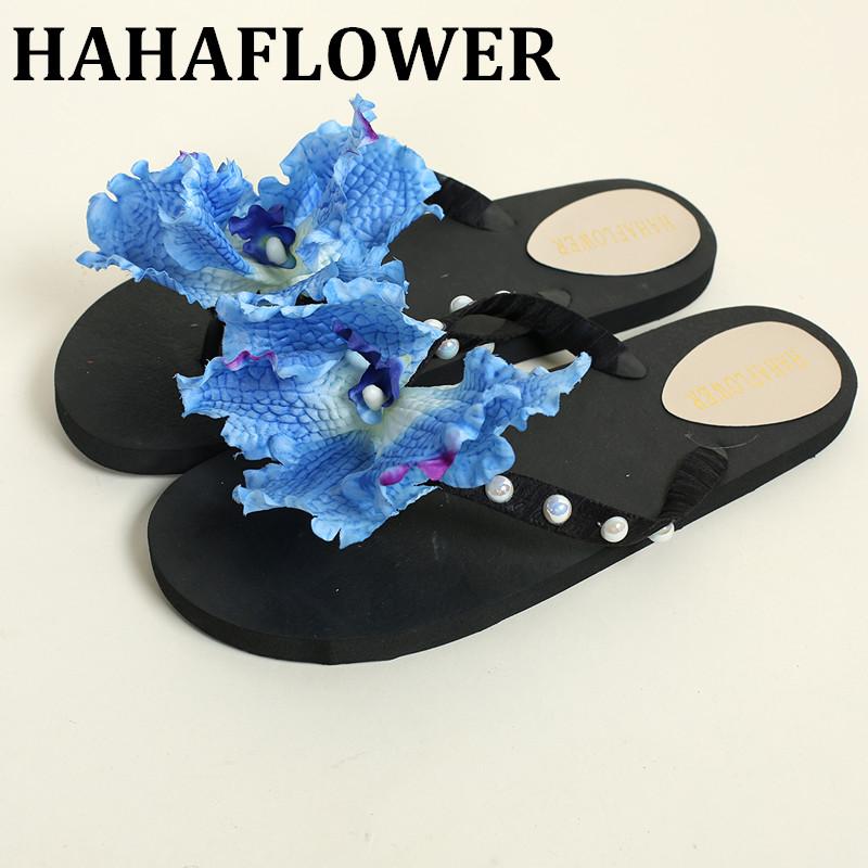 

Slippers HAHAFLOWER Summer Bohemia Flower Flip Flops For Women Sandals Platform Beach Shoes, Black