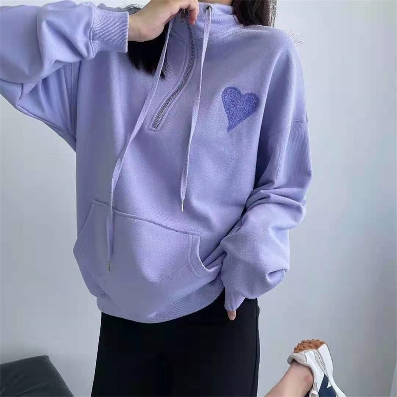 

Autumn new a + French romantic five color half zipper drawstring lovers' sweater 072668, Black
