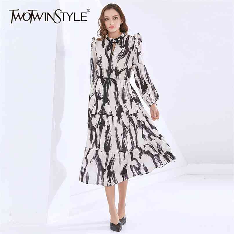 

Elegant Dress For Women O Neck Lantern Long Sleeve Hit Color High Waist Vintage Dresses Female Fall Clothing 210520, Aspicture
