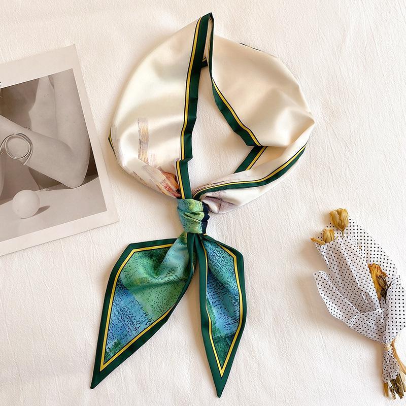 

Scarves Silk Long Scarf For Lady Hairband Sharp-angle Skinny Neck Handle Bag Tie Print Female Neckerchief Women Foulard Ribbon, Blue;gray