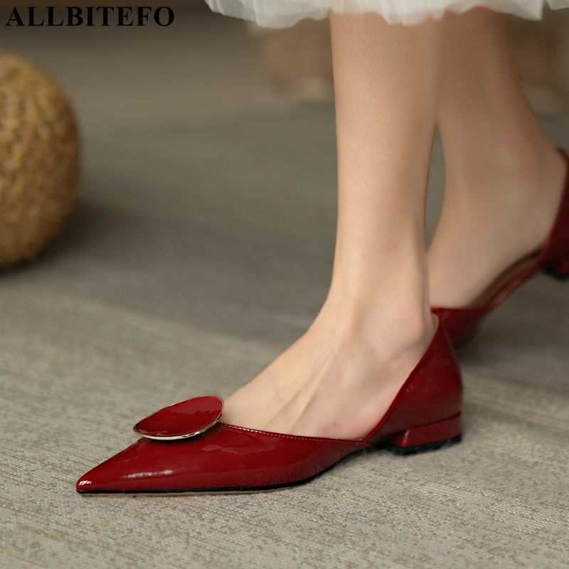 

ALLBITEFO highquality genuine leather Metal ornaments low-heeled comfortable women shoes thick heels office ladies shoes 210611, As picture