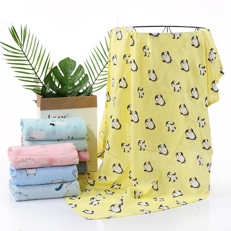 

Baby Blanket Bamboo Cotton Cartoon Printed Swaddling Newborn Muslin Blankets Muslim Scarf Thin Summer Air Conditioner Quilt wmq1348, As pics