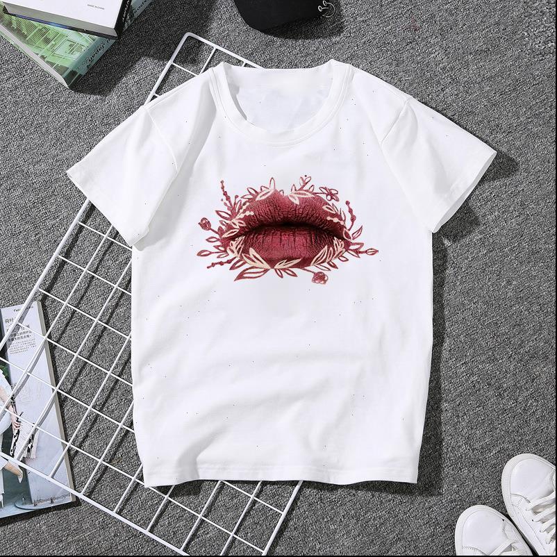 

floral lip graphic tees women for short sleeve casual white cotton o neck female spoof funny girls