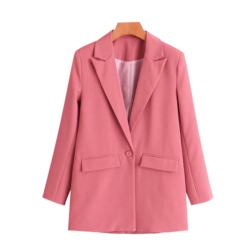 

Women Fashion Office Wear Single Button Blazer Coat Vintage Long Sleeve Pockets Female Outerwear Chic Tops 210521, As picture